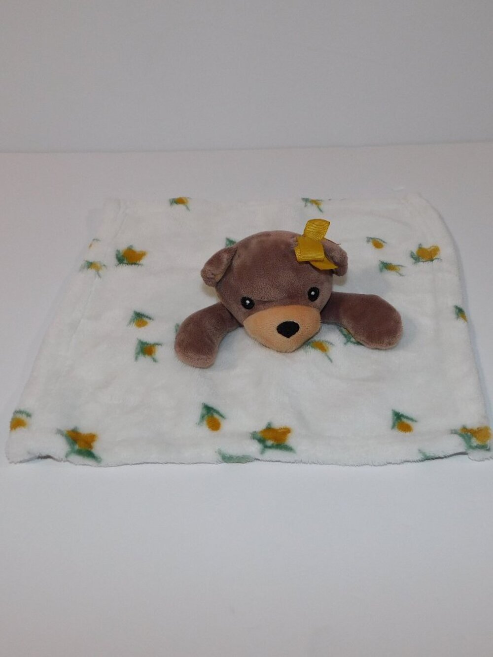 Lila & Jack Brown Bear Yellow Floral Flowers Bow Security blanket Baby Lovey